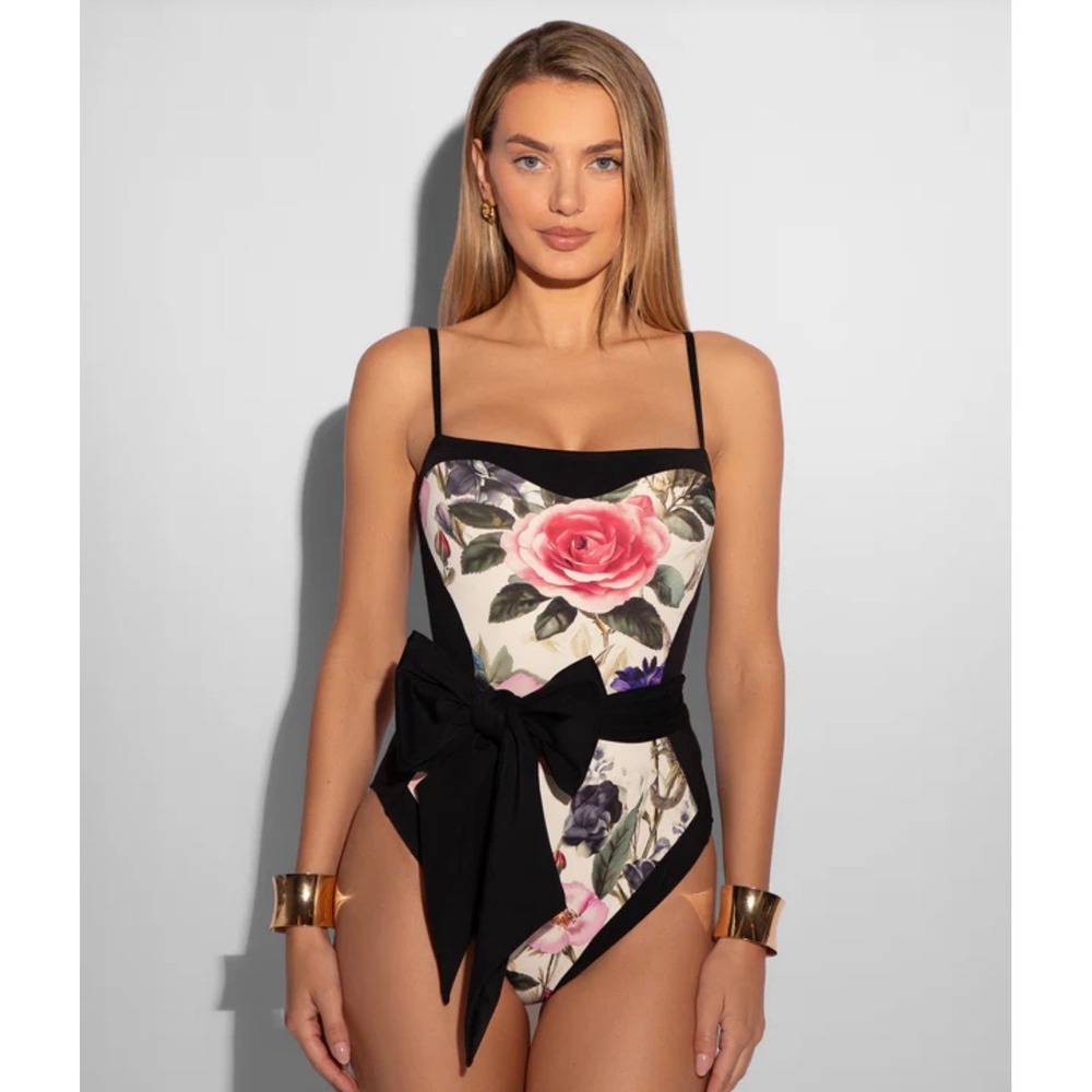 TA3315 SASHY Floral Rose Snake One Piece Swimsuit Black XXS Short